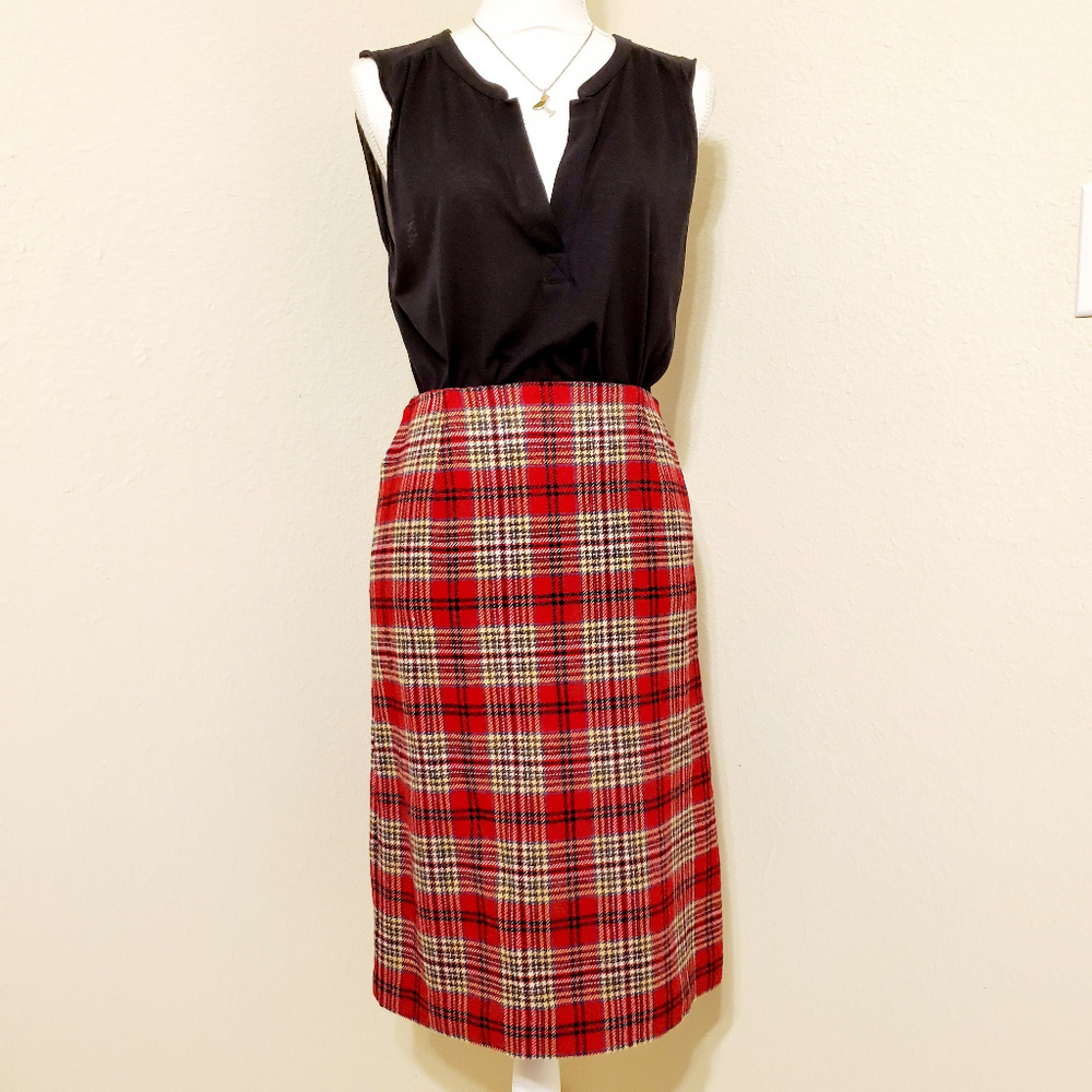 Cambridge Dry Goods Red Plaid Wool Blend Long Skirt